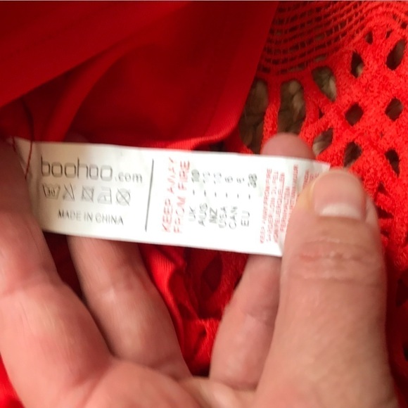 Boo Hoo orange corded lace panel crochet skater dress. Size 6. - Picture 10 of 10